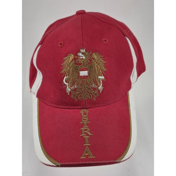 Austria Hat Cap Strapback Red White Adult Adjustable Casual One Size Embroidered - Picture 1 of 8